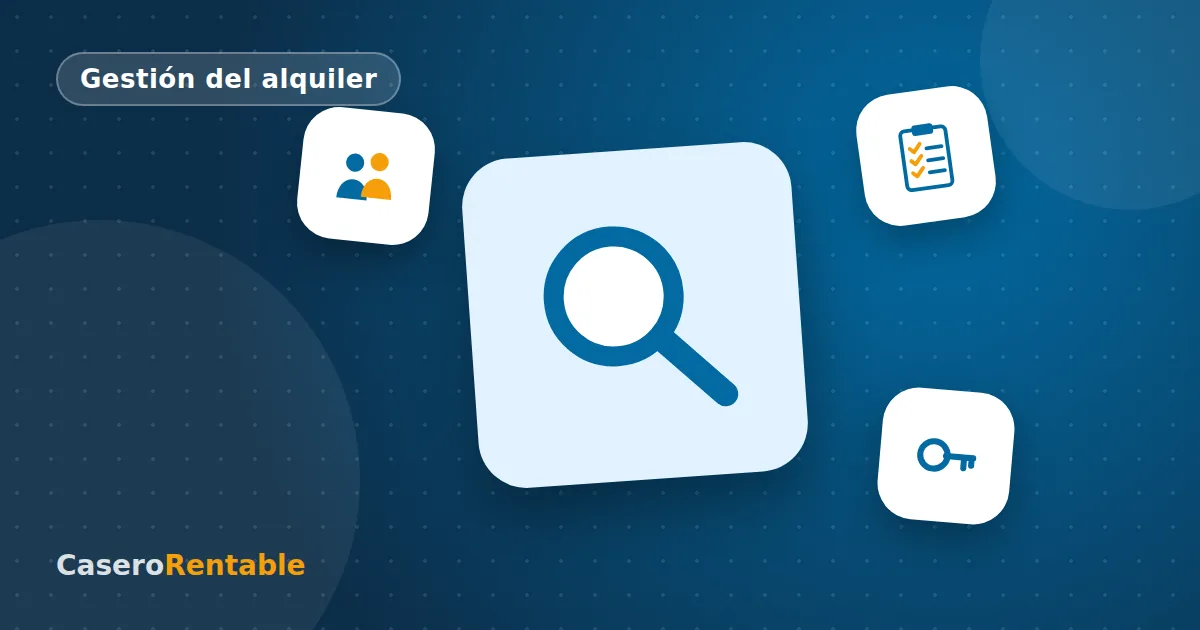 Ilustración de una lupa buscando inquilinos con una lista de comprobación