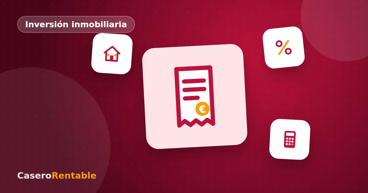 Ilustración de una casa con una factura de impuestos y una calculadora