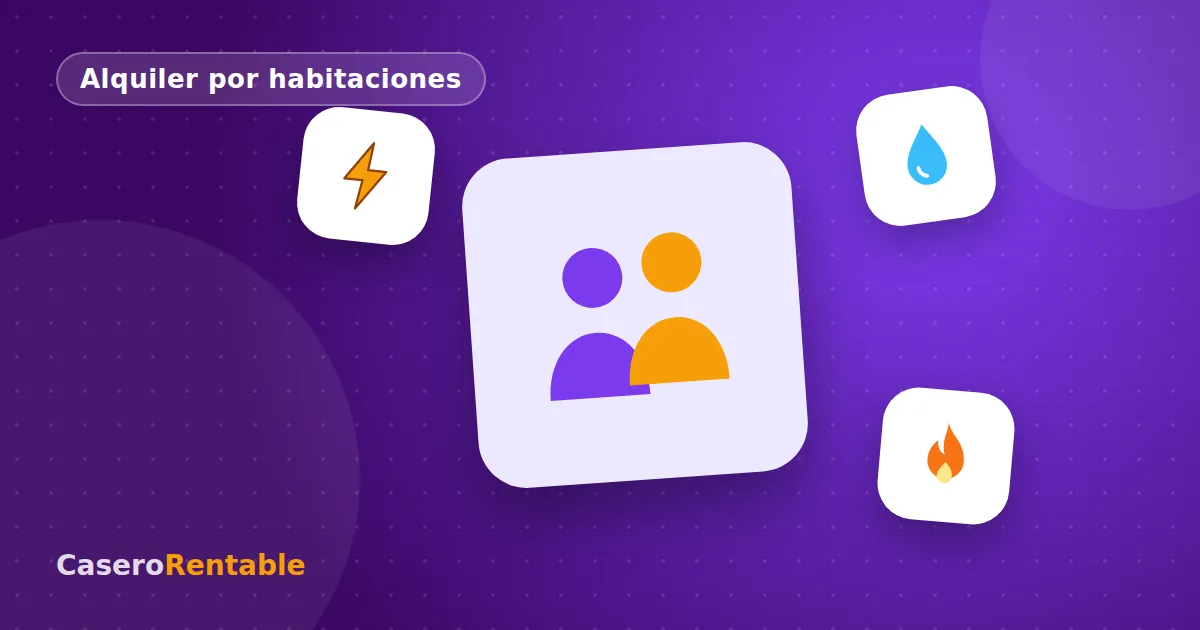Ilustración de inquilinos con iconos de luz, agua y gas